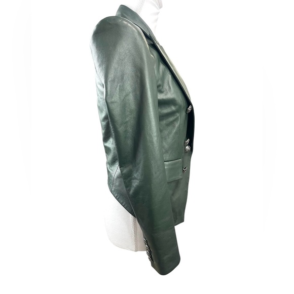 Veronica Beard Cooke Leather Dickey Double Breasted Jacket Blazer Dark Green 00 - Picture 11 of 16